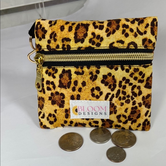 Leopard Print Pouch Mini Handmade Coin Purse, Key Chain Wallet  Zipper Pouch - Picture 4 of 7